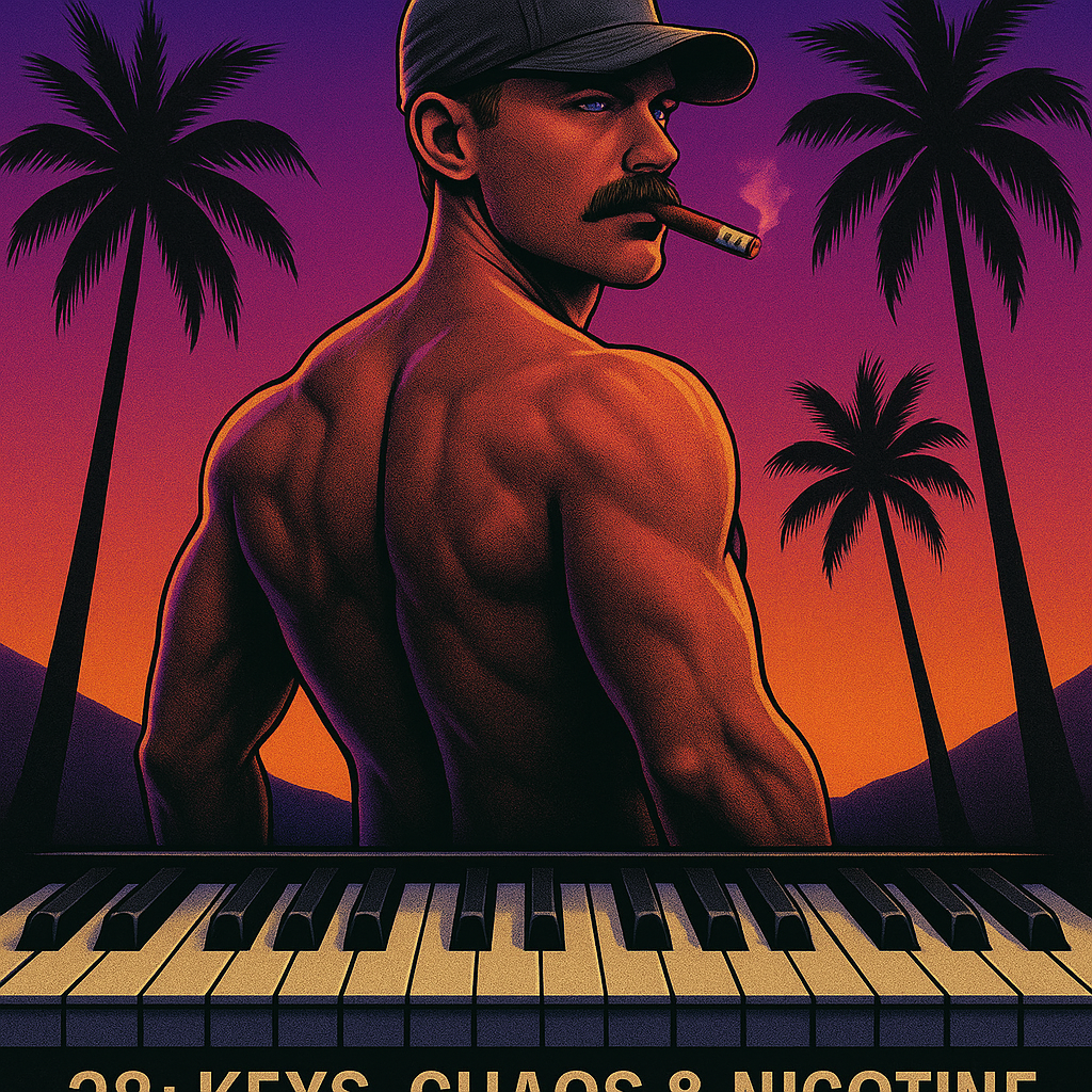 mustache daddy brand gta scene with keyboard smoking cigar